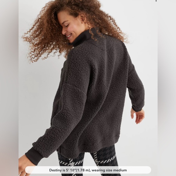 NWT! Aerie Dream Sherpa Quarter Zip Sweatshirt smoked gray size L - Picture 2 of 8